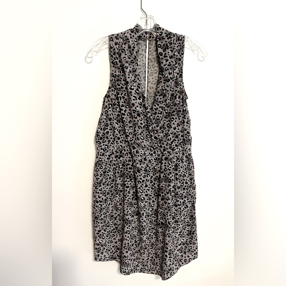 Rebecca Taylor Silk Animal Print Mini Dress. Gray with Black & Turquoise. Sz 2